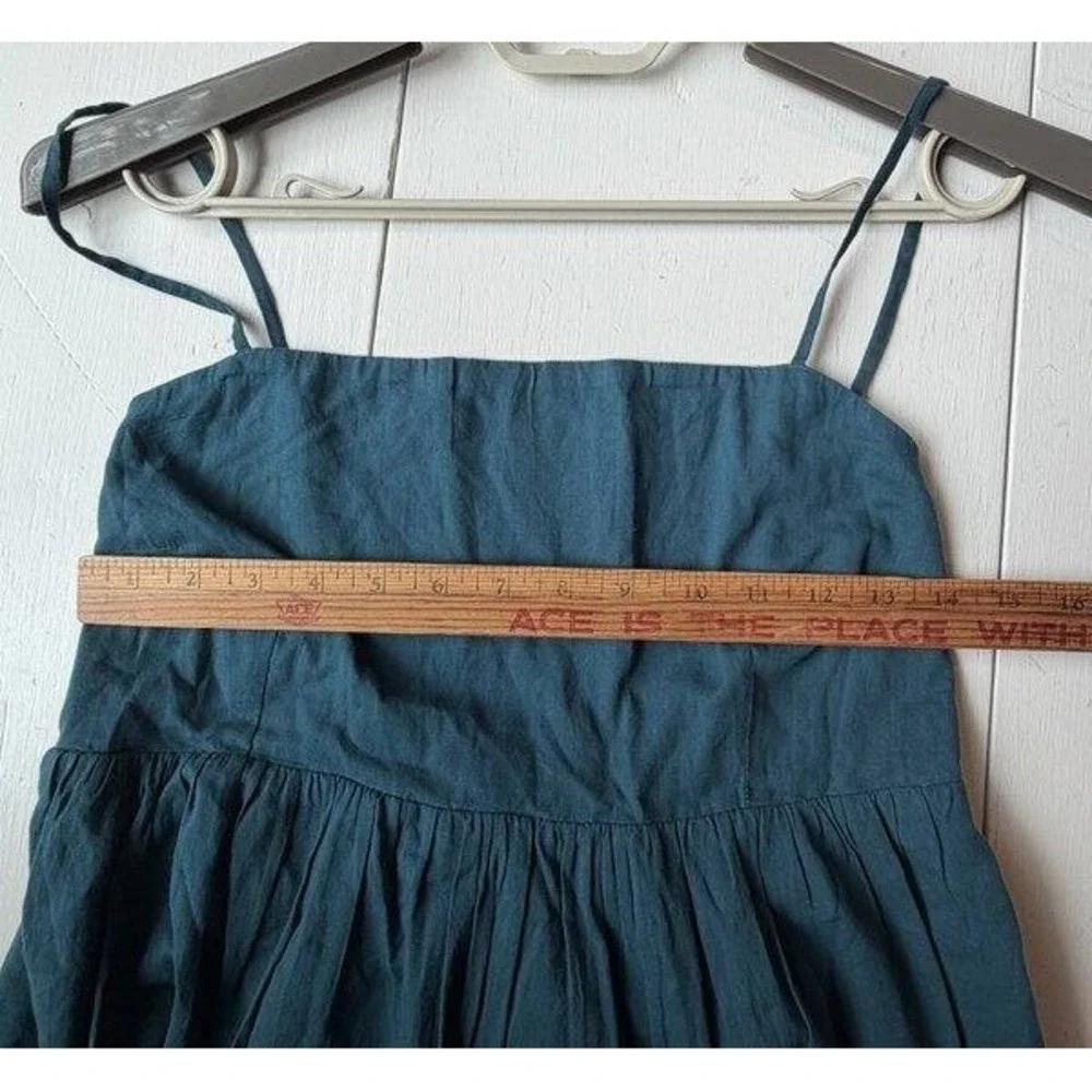 Abercrombie & Fitch Tiered Maxi Dress M Blue Poplin Sundress Pockets 100% Cotton